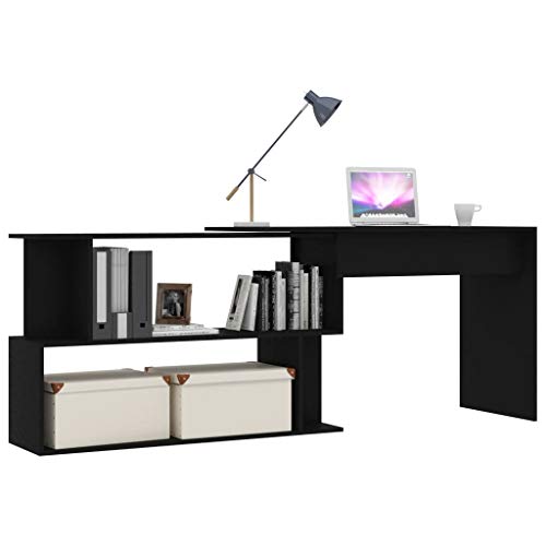 vidaXL Computer Desk, Corner Desk, Simple Style Desk,Workstation Office Desk Writing,Office Study Workstation with Shelves for Home Office, Space-Saving, Easy to Assemble, 78.7"x19.7"x29.9" Chipboard