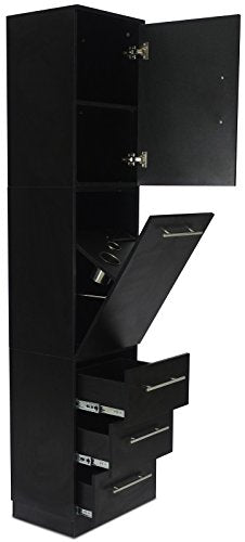 Icarus"Spokane" Black Tower Styling Station With 3 Drawers, Cabinet And Tool Holder
