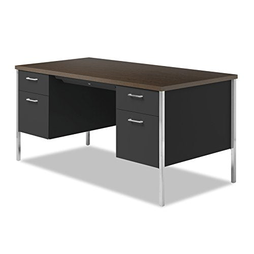 Alera ALESD6030BM Double Pedestal Steel Desk, Metal Desk, 60w x 30d x 29-1/2h, Walnut/Black