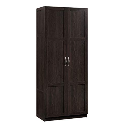 Sauder Select Collection Easy Rolling Sewing and Craft Table/Cart, Cinnamon Cherry Finish & 419496 Miscellaneous Storage Storage Cabinet, L: 29.61" x W: 16.02" x H: 71.50", Cinnamon Cherry Finish