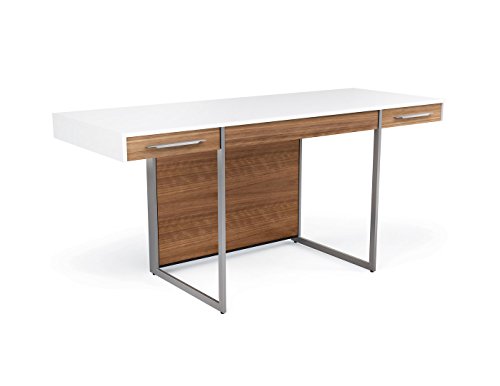 BDI 6301 SW/WL Format Office Desk, White/Natural Walnut