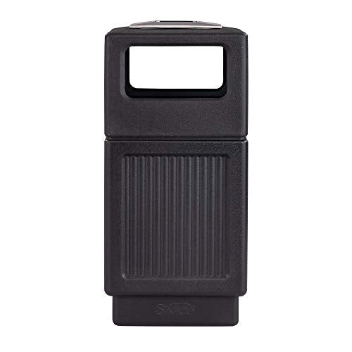 Safco Products Canmeleon Outdoor/Indoor Recessed Panel Trash Can with Ash Urn 9477BL, Black, Decorative Fluted Panels, Stainless Steel Ashtray, 38 Gallon Capacity