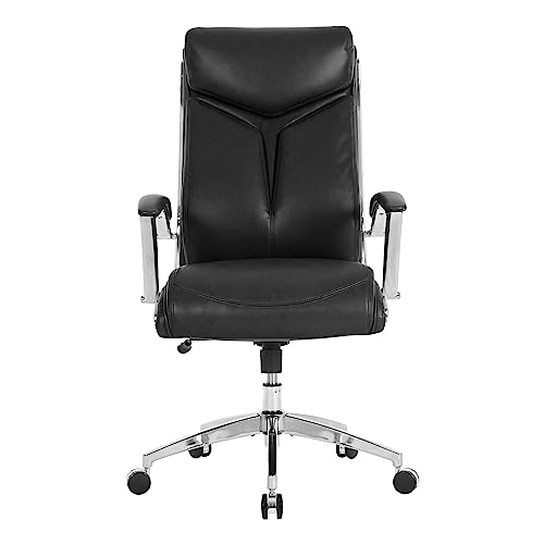 Realspace Modern Comfort Verismo Bonded Leather High-Back Executive Chair, Black/Chrome - BIFMA Compliant
