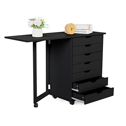 EDWAL Vertical Storage Cabinet Lateral File Cabinet 7 Drawer Wooden Mobile Storage Trolley (Black)