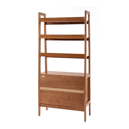 Generic Solid Wood Ladder Bookcase - Jozsef 76'' H x 36'' W - Acorn