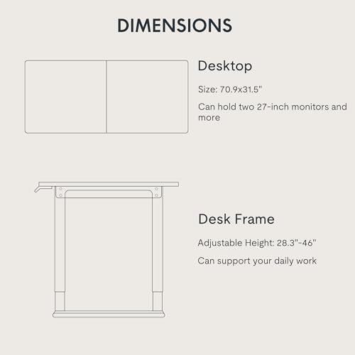 FLEXISPOT Dual Motors Standing Desk 71 x 32 Inch Adjustable Height Electric Sit Stand up Desk