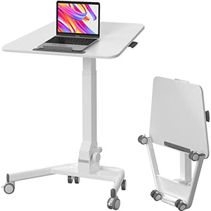 JYLH JOYSEEKER Foldable Mobile Standing Desk, 90° Tiltable, Height Adjustable Portable Laptop Desk on Wheels - White