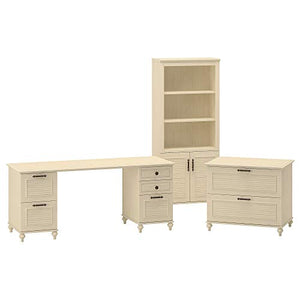 kathy ireland Home by Bush Furniture Volcano Dusk 68W Desk with Drawers, Lateral File Cabinet and Bookcase with Doors in Driftwood Dreams