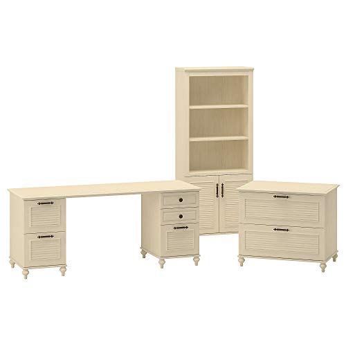 kathy ireland Home by Bush Furniture Volcano Dusk 68W Desk with Drawers, Lateral File Cabinet and Bookcase with Doors in Driftwood Dreams