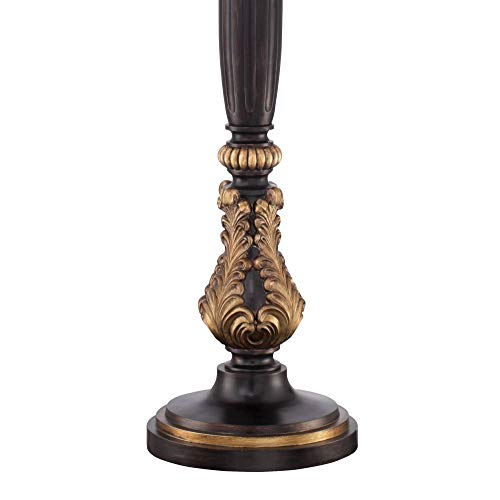 Barnes and Ivy Victorian Torchiere Floor Lamp 75" - Carved Wood Amber Glass Shade
