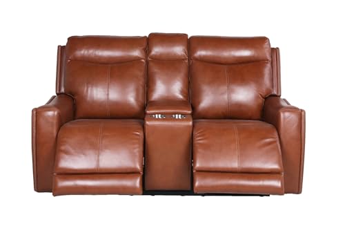 Daesar Contemporary Style Motion Set Red Brown Top Grain Leather with Power Headrest and Footrest, USB Charging - Fashion Forward Colors