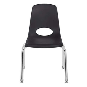 FDP 14" School Stack Chair, Stacking Student Seat with Chromed Steel Legs and Nylon Swivel Glides; for in-Home Learning or Classroom - Black (6-Pack), 10364-BK