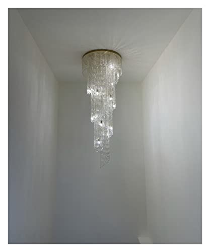 Akbik Crystal Chandeliers Stair Long Chandelier Floor Middle Floor Hollow Living Room Lamp Duplex Floor K9 Crystal Decoration Lighting Villa Rotating - Cold White, Size B