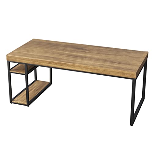 Solid Wood Computer Desk with Storage Rack, Wrought Iron, Simple Installation, 5cm Thick - 200x80x75cm