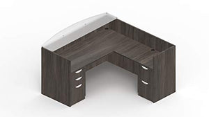 Offices To Go L Shaped Reception Desk with Glass Transaction Counter and Drawers - Artisan Grey