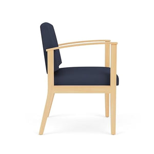Lesro Amherst Wood Reception Guest Chair in Natural/Castillo Batik Blue