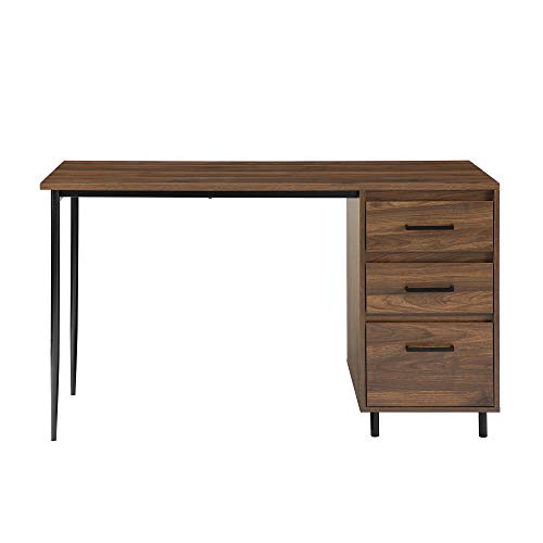 Walker Edison 3 Drawer Modern Wood and Metal Computer Writing Desk Home Office Workstation Small 52 Inch, Dark Walnut