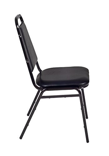 Cain 42" Square Breakroom Table- Mahogany & 4 Restaurant Stack Chairs- Black