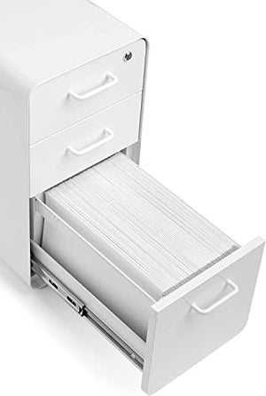 Poppin Slim Stow 3-Drawer File Cabinet - White, Powder-Coated Steel