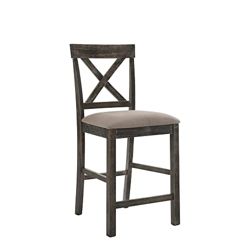 Benjara Gray Wooden Counter Height Chairs with X-Shaped Backrest, Set of 2
