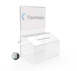 FixtureDisplays® 24PK 5"W x 7.3"H x 3.5"D Clear Box Locking Fundraising Charity Donation Box with Sign Clear Acrylic PIGGYBANK TIP 14705-24PK-NF