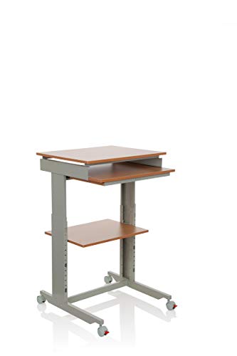 hjh OFFICE 830020 Desk Workstation Beech / Grey Standing Desk Home Office Height Adjustable with Wheels Keyboard Drawer