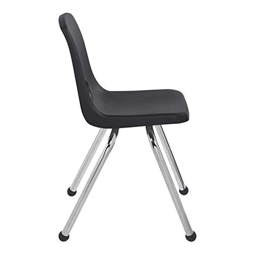 FDP 16" School Stack Chair, Stacking Student Seat with Chromed Steel Legs and Ball Glides; for in-Home Learning or Classroom - Black (6-Pack), 10367-BK