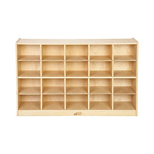 ECR4Kids Birch 20 Cubby Tray Cabinet, Kids Toy Storage Orgaznier with Rolling Casters, Hardwood Mobile Storage Cabinet for Classroom, Preschool and Homeschool Supplies