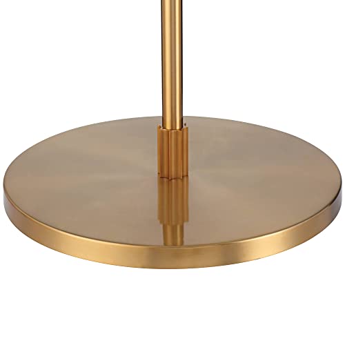 Possini Euro Design Raymond Modern Arc Floor Lamp 69" - Warm Gold Metal, Adjustable Boom Arm, White Linen Drum Shade - Living Room, Bedroom, Home Office Decor