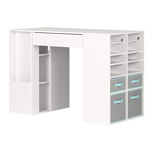 South Shore Crea Counter-Height Craft Table with Scratchproof Surface and Interchangeable Modules - 4 baskets included, Pure White