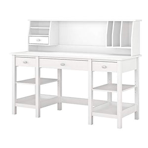 Bush Furniture Broadview 60W Desk with Storage Shelves and Small Hutch Organizer in White