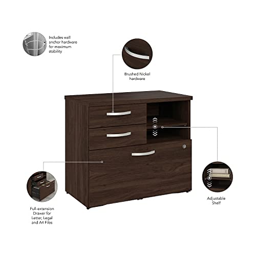 Bush Business Furniture Hybrid 26-inch Office Storage Cabinet with Drawers and Shelves, Black Walnut