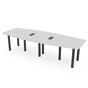 SKUTCHI DESIGNS INC. 10' Boat Conference Room Table with Power and Data Modules | Matte Black Legs | Harmony Series | White Cypress