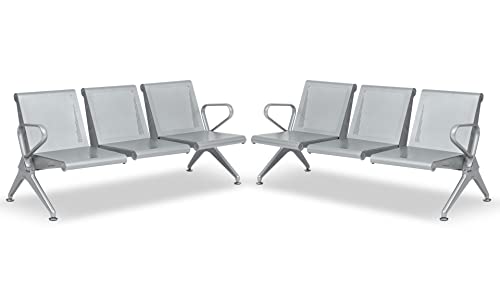 Kinsuite Office Guest Chairs 2Pcs 3-Seat Reception Chairs, 6-Seat Waiting Room Chair with Breathable Mesh & Ergonomic Backrest - Silver