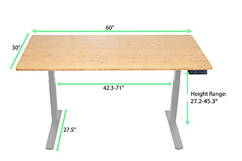 Rise UP Dual Motor Electric Standing Desk 60x30" Bamboo Desktop Premium Ergonomic Adjustable Height sit Stand up Home Office Computer Desk Table Motorized Powered Modern Furniture Small Standup