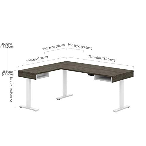 Bestar Pro-Vega L-Shaped Standing Desk with Dual Monitor Arm and Credenza, 81W, Walnut Grey & White