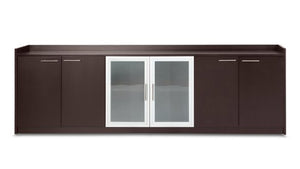 Zuri Furniture McKinley Credenza in Imported Walnut Wood with Glass Doors