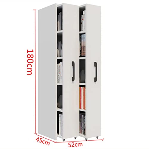 Removable Sliding Narrow Bookcase with Built-in 5 Shelves, Side Drawers, Wheels, Height Adjustable - 52 x 45 x 140cm