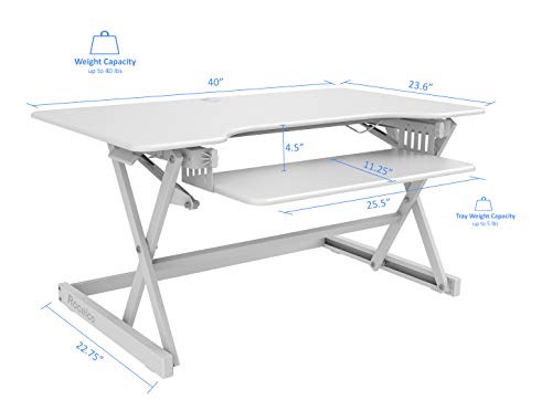 Rocelco 40" Height Adjustable Standing Desk Converter with Anti Fatigue Mat - White