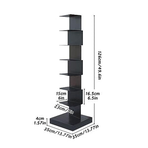 FPIGSHS 7 Tier Metal Invisible Spine Book Tower - Heavy Duty Standing Bookshelf for Home & Office, Black & White (7 Tier)