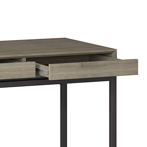 SIMPLIHOME Banting SOLID WOOD and Metal Modern Industrial 72 inch Wide Home Office Desk, Writing Table, Workstation, Study Table Furniture in Distressed Grey with 2 Drawerss