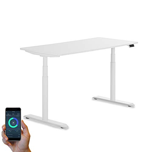 StudiONE 57 Inch Dual Motor Electric Height Adjustable Standing Desk, 2 USB Chargers, Smart APP Memory Controller, Sit Stand Home Office Table, 57X27.5, White
