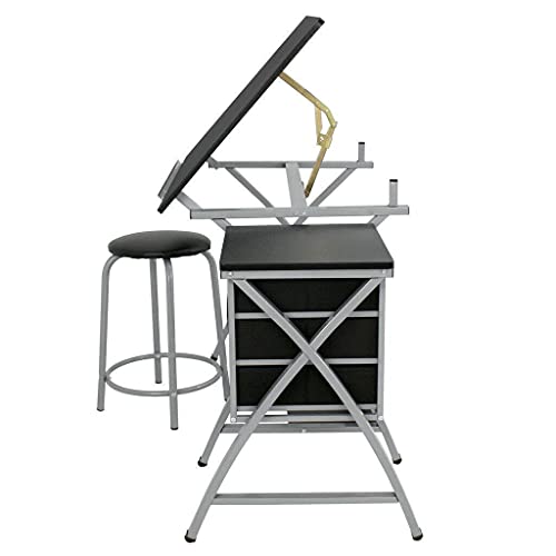 Drafting Craft Table Station MDF Top Drawing Desk Work Artist Drawer W/Stool Supplies Adjustable Desk Craft Table Drafting Table Office Furniture Drawing Supplies Desk Drawing Table