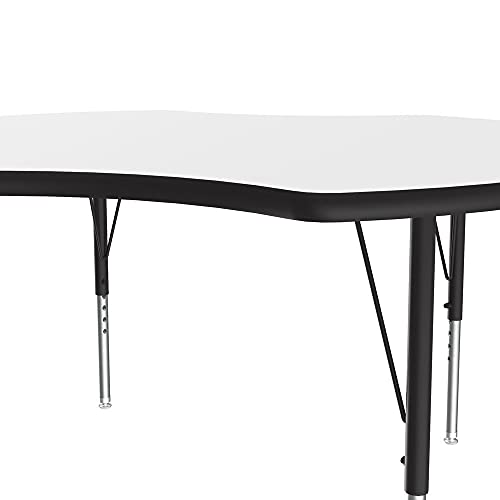 Correll 48" Clover Shaped, Classroom Dry Erase/Markerboard Top, Activity Table, Height Adjustable (19"-29), White Durable High Pressure Laminate, School Furniture, Made in The USA,ABZ48DE-CLO-80