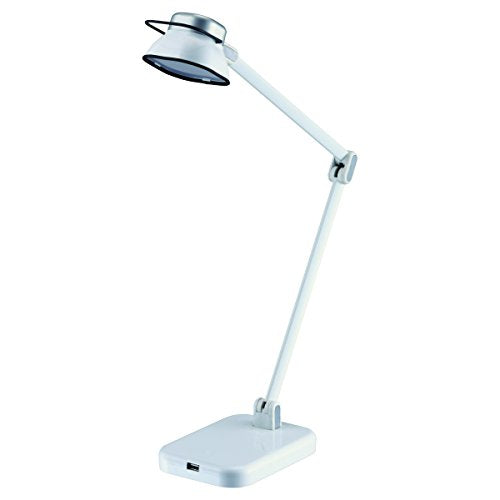 BLACK+DECKER PureOptics Elate Dual Arm 5W Flicker-Free Natural Daylight LED Desk Lamp with USB Charging Port, 2 Dimming Levels (263 Lumens), White (LED5NOV-WHT)