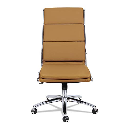 Alera ALENR4159 Neratoli High-Back Slim Profile Chair, Camel Soft Leather, Chrome Frame