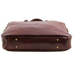 Tuscany Leather Urbino Leather laptop briefcase 2 compartments with front pocket - TL141894 (Dark Brown)