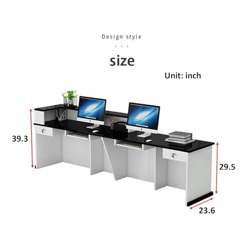 KAGUYASU Modern Reception Desk Counter with Hutch, Storage Cube, Drawer Door Cabinet