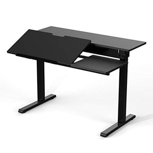 Stand Up Desk Store 40" Manual Adjustable Height Split Level Drafting Table Ergonomic Desk with Monitor Shelf (Black/Black)