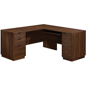 Home Square 2-Piece Set: L-Shaped Desk & Office Credenza in Spiced Mahogany